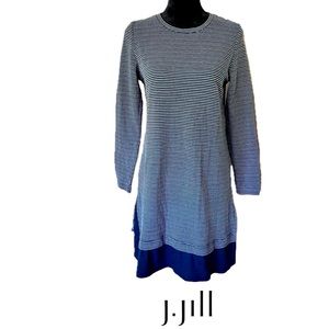 J. JILL Knee Length Shift Dress Sz M Striped Blue 100% Cotton
